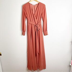 Baltic Born Maxi Dress Rust Tie Waist Long Sleeve Extra Small